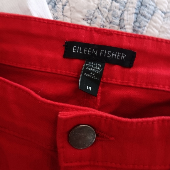 EILEEN FISHER Red Organic Cotton Stretch Straight Jeans 14 - Picture 4 of 5